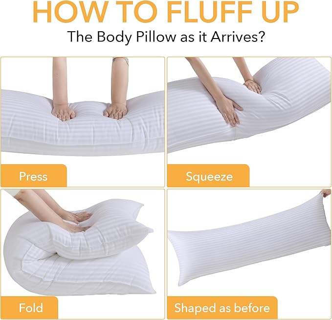 Oubonun Premium Striped Body Pillow | Breathable Cooling Cotton Cover, Soft and Fluffy 3D Down Alternative Microfiber Filled, Long Bed Pillow for Side Sleepers