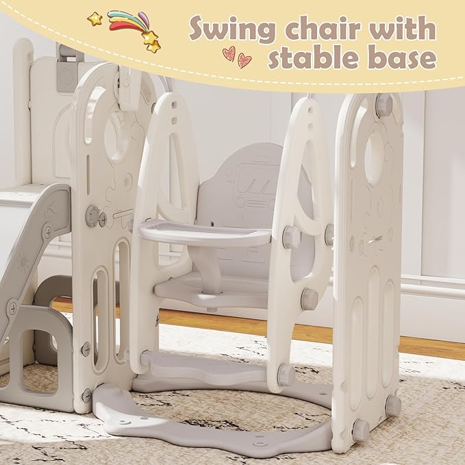 kinbor Toddler Swing and Slide Set - Indoor Outdoor Baby Slide for Toddlers 1-3, Toddler Playground with Basketball Hoop & Storage – Safe, Sturdy Kids Indoor Outdoor Playset