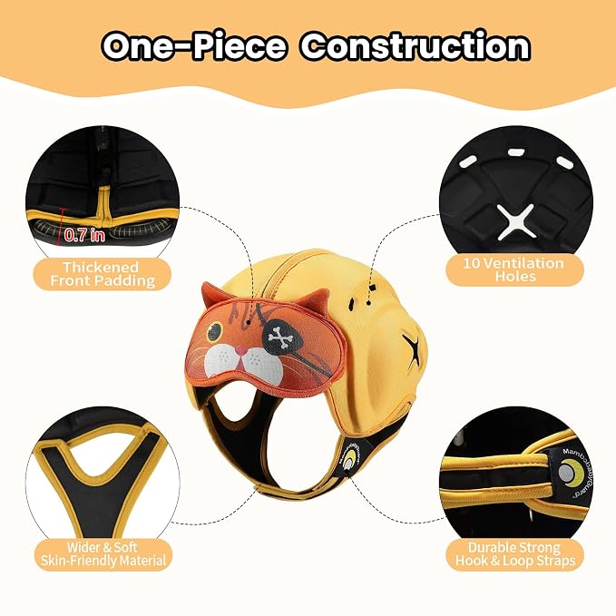 Baby Head Protector Baby Helmet for Crawling and Walking - No Bumps and Soft Safety Peak - Ultra Light and Adjustable Baby Head Protector Suitable for Babies 6-24 Months-Captain Kitty