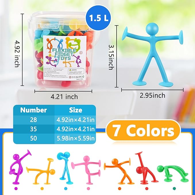 GOLDGE 35 Pack Suction Cup Sensory Toys, Silicone Suction Fidget Toys for Kids with Autism, Bulk Travel Toys for Calming Down, Stress Relief, Party Favors, Stocking Stuffers, Prizes for Boys & Girls