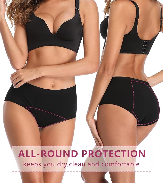 JojoQueen Period Underwear for Women Menstrual Panties Cotton Postpartum Easy Clean Teens Brief