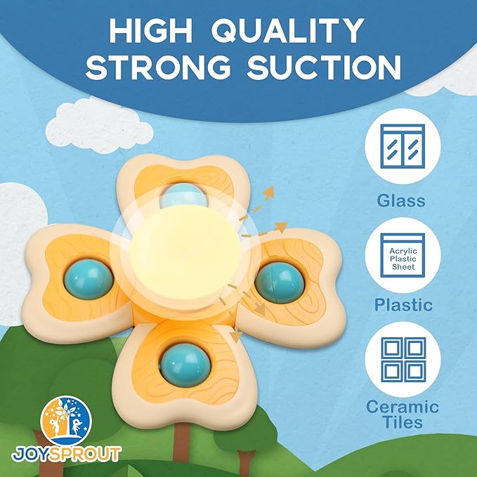 4Pcs Spinning Baby Bath Toys 12-18 Months, Suction Cup Spinner Toys for Baby, Silicone Spinners Sensory Toys for Toddlers 1-3, Airplane Car Travel Table & Window Toy for Infant