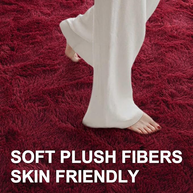 7x10 Ft Extra Large Shag Rugs for Living Room, Ultra Soft Fluffy Furry Area Rugs for Bedroom Indoor Floor, Aesthetic Carpet for Kids Home Decor (Burgundy)
