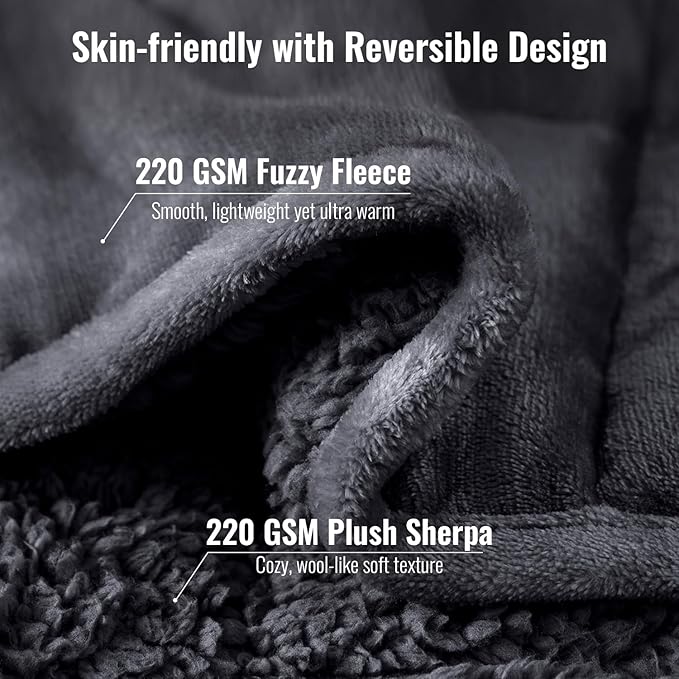 Uttermara Blankets for Adults King Size, 15lbs 80x87 inches Blanket with Soft Warm Plush Sherpa Fleece, Washable Thick Throw, Dark Grey