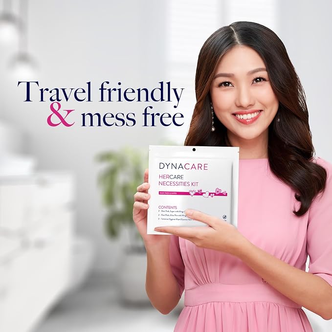 Dynarex HerCare Necessities Menstrual Kits - 50 Count Period Kits with 1 Super Maxi Pad, 1 Ultra-Thin Maxi Pad, 2 Feminine Hygiene Wipes - Travel Essentials for Women & Teens