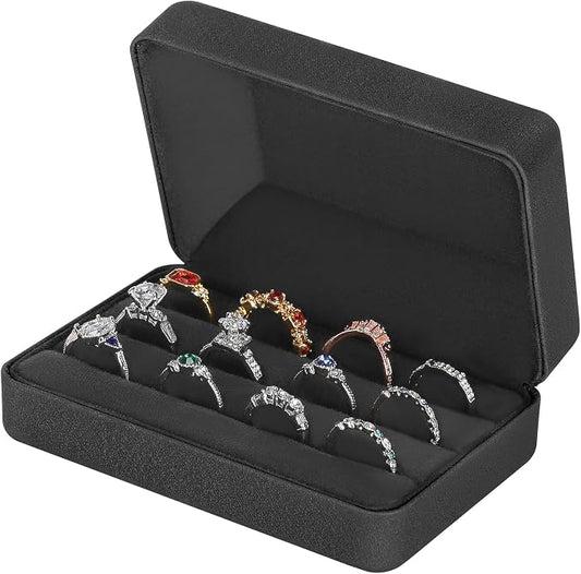 KUKUVR Velet Jewelry Ring Storage Box for Multiple Rings (Black) | Travel Jewelry Case with 3 Slot Ring Display Organizer