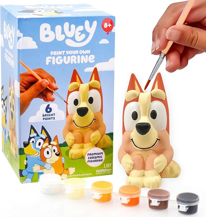 Bluey Paint Your Own Bingo Figurine, Paintable Ceramic Figure, Includes 6 Acrylic Paints, Paintbrush, Toys, Birthday Decorations, Party Favors, Kids Activities