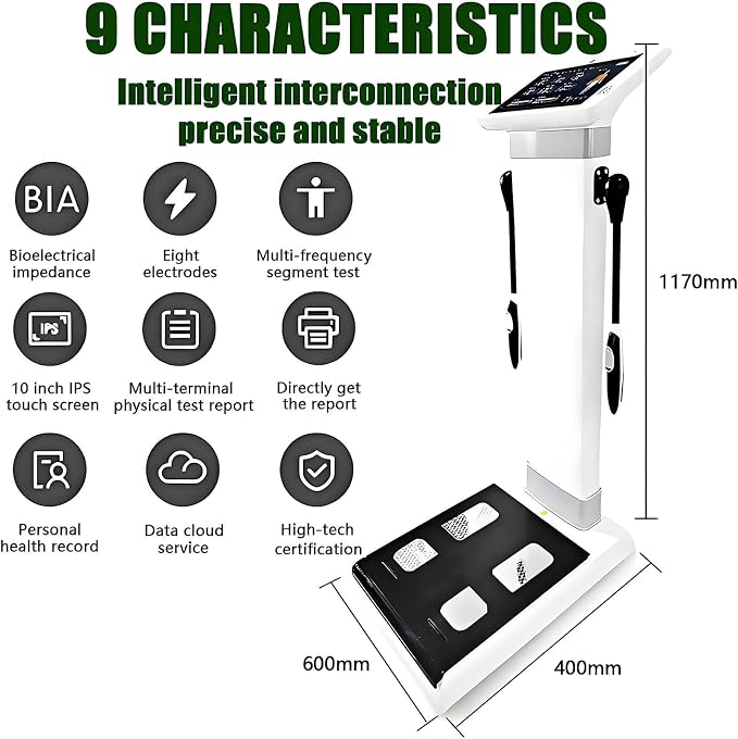 Body Composition Analyzer with 10.1 LCD Display, Smart Body Composition Analyzer Bioimpedance Technology for Accurate Fat Muscle Water Measurement for Health Tracking