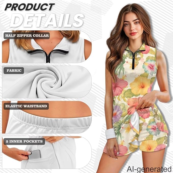Golf Dress Tennis Dresses for Women with Built in Shorts and Pockets Sleeveless Athletic Dress Workout Dress