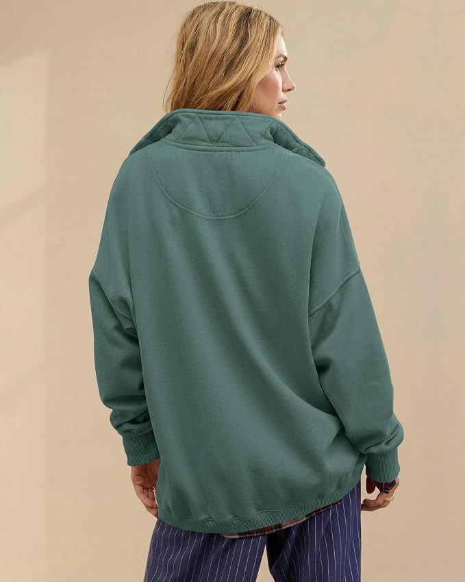 Gacaky Sweatshirt for Women Oversized Casual Long Sleeve Button Henley Neck Pullover Tops Fashion Outfits Clothes