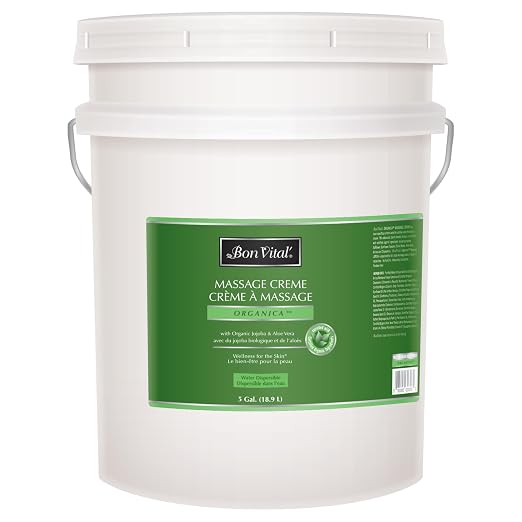 Bon Vital' Organica Organic Massage Creme, 5 Gallon, Organic Jojoba Oil, Non-Greasy, Hypoallergenic, Cream For Sensitive Skin, Massage Therapy & Muscle Relaxation, Spa Quality