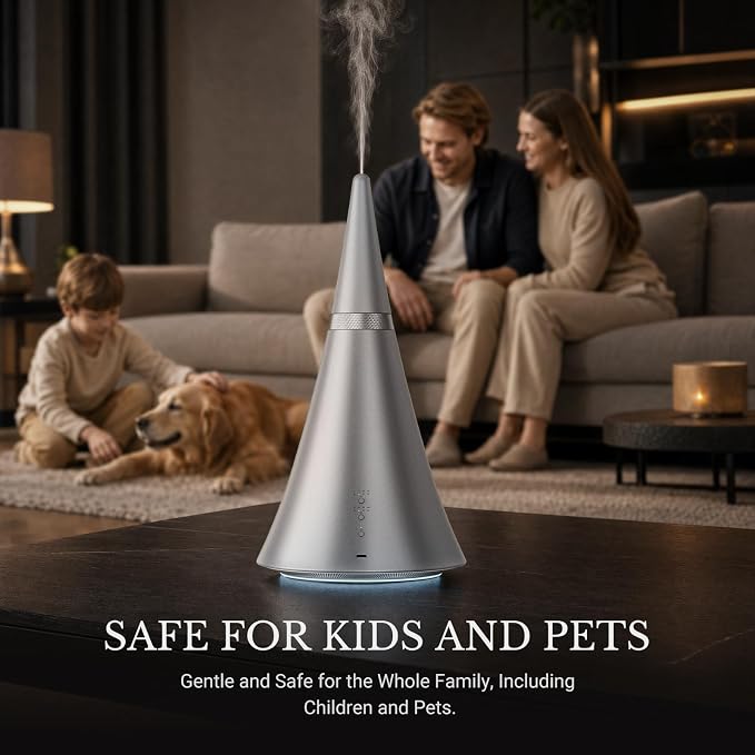 Waterless Diffuser, 2000 Sq.Ft Coverage，Essential Oil Diffuser with Bluetooth App Remote Control, Adjustable Mist Mode, Timer, Mood Lights Aromatherapy Diffuser for Home, Office, Hotel