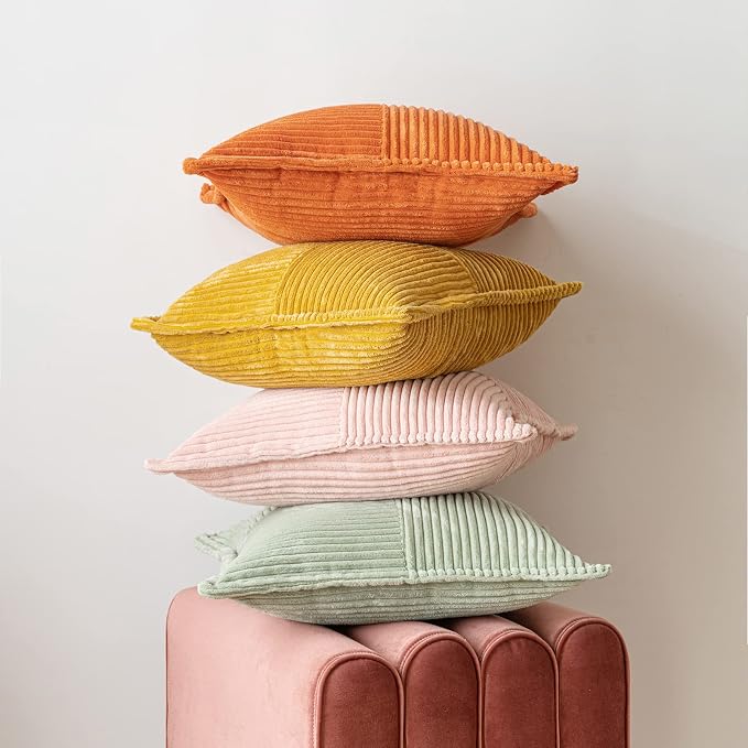 MIULEE Decorative Throw Pillow Covers for Couch 20x20 Inch Sage Green | 2 Pack, Boho Broadside Striped Patchwork Pillow Covers, Soft Corduroy Cushion Cases, For Sofa Bed Livingroom Home Decor