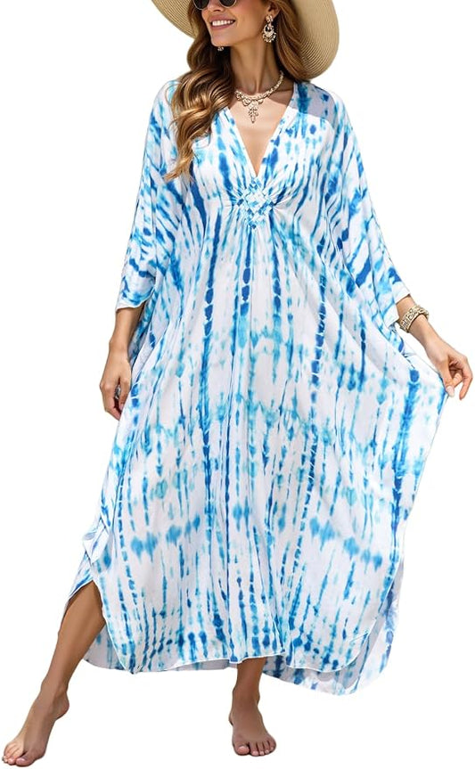 Mumu Dresses for Women Plus Size, Bohemian Kaftan Beach Cover Up Long Maxi Nightgown Soft Loungewear