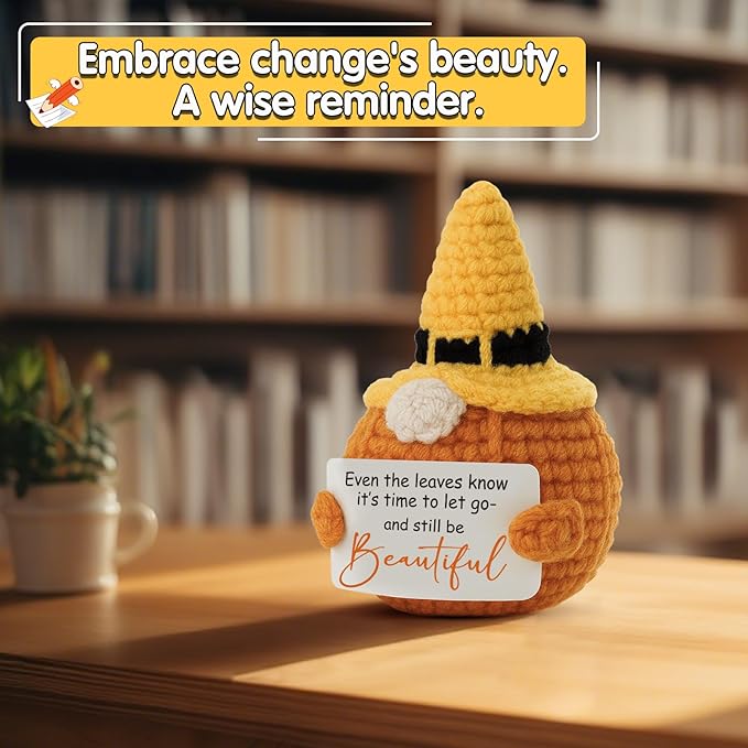 Crochet Pumpkin Gnome with Inspirational Sign – Handmade Fall Decor & Thanksgiving Gift – Cute Autumn Decoration for Halloween, Harvest, Teachers, Friends, Women