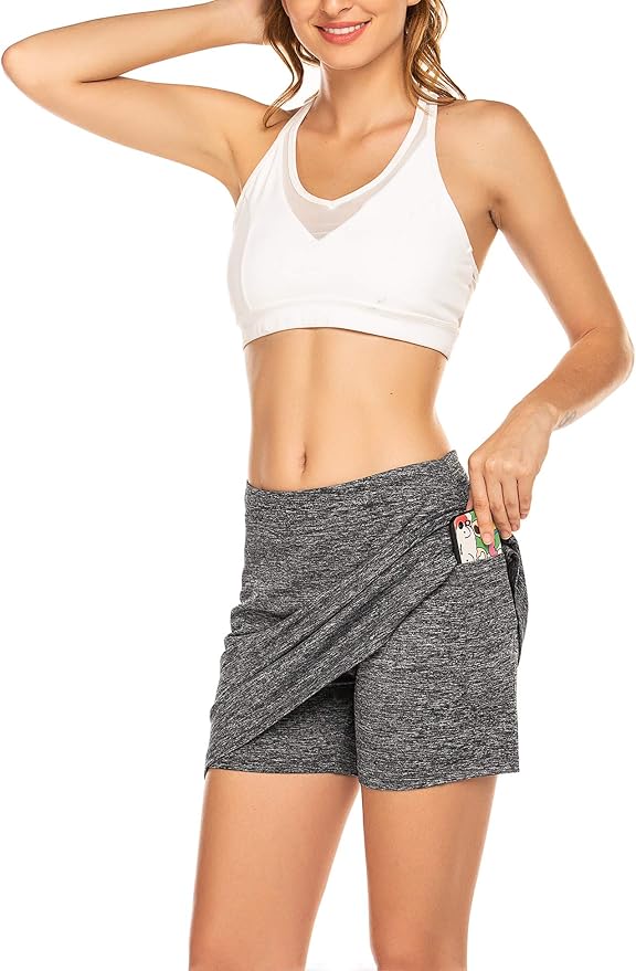 Ekouaer 16" Skorts for Women with Pockets Golf Pickleball Tennis Skirt | Silicone Grippers,2 Inner Pockets,Wide Waist,Side Slit Hem,Breathable,Soft,Lightweight