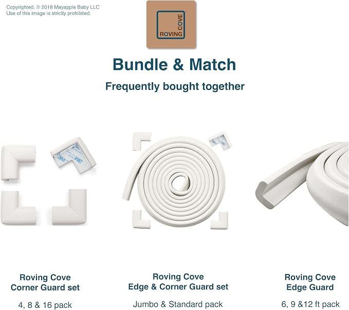 Roving Cove HeftyFit Corner Protector for Baby (12 Large Corners), Heavy-Duty Soft Rubber Foam Furniture Corner Bumper Guards, 3M Adhesive Pre-Taped, Oyster White (Off White)
