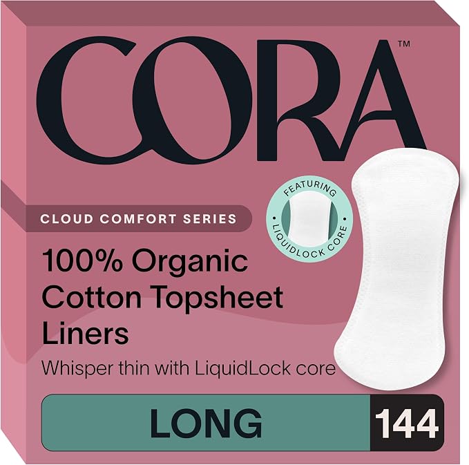 Cora 100% Organic Cotton Topsheet Period Liners (144 Long Period Liners)