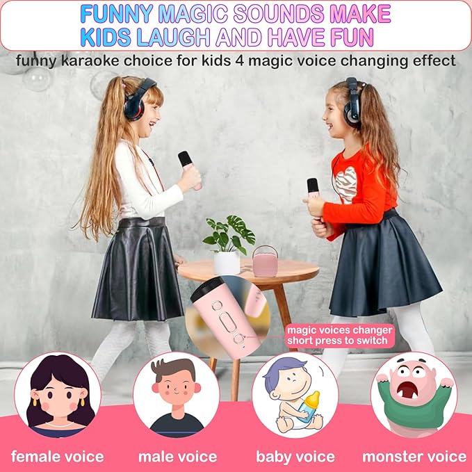 Mini Karaoke Machine for Kids Age 4-12, Bluetooth Speaker with 2 Wireless Microphone & LED Lights, Christmas Birthday Gifts for Girls Boys Kids Adults