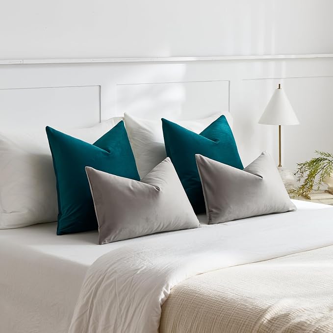 Throw Pillow Covers 16x16 Teal: Pack of 2 Cozy Soft Velvet Square Modern Luxury Decorative Throw Pillow Cases for Sofa Couch Living Room Bed Home Decor