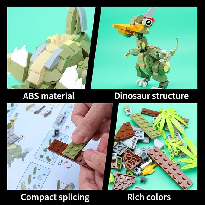 2 in 1 Pterosauria&Crocodile Dinosaur World Park Building Set,Dino Blocks Toys Sets for Boys,Age 6+ Year Old