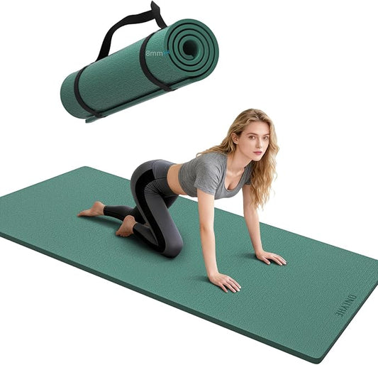 Yoga Mat Thick（8mm）Exercise Mat Non Slip Anti-tear,Pilates Mat for Men and Women,Workout Mats for Home,Barefoot Workouts and Floor Exercise,with Carrier Strap(71"x 24")