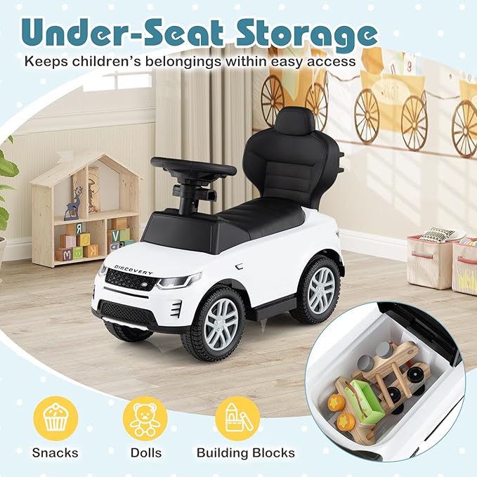 Costzon Push Car for Toddlers, 3 in 1 Land Rover Discovery Stroller Sliding Walking Car with Handle, Horn Sound, Underneath Storage, Armrest Guardrail, Foot-to-Floor Ride On Toy for Boys Girls (White)