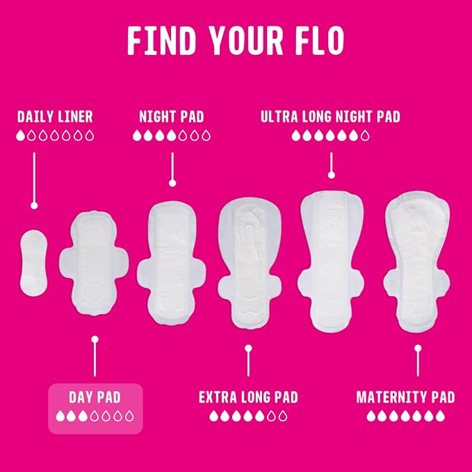 Flo - Day Menstrual Pads (88 Pack) - Organic Bamboo Period Pads for Women - Regular Flow - Leak Locking - Winged, Ultra-Thin - Absorbent, Soft & Breathable - Plant Based – Vegan, Cruelty Free