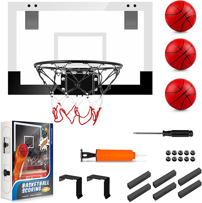 Indoor Basketball Hoop Boys Gifts for Teens Door Room Basketball Hoop Mini Hoop with Scoreboard, 3 Balls and Batteries Basketball Toys for 8 9 10 11 12