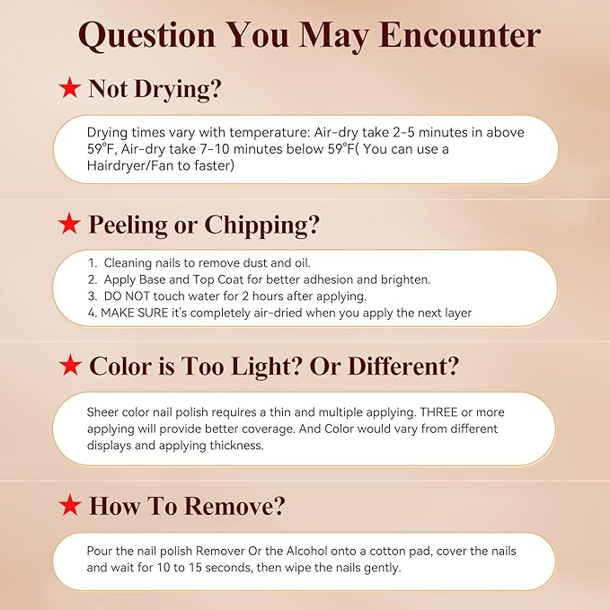Nail Polish Set 6 Colors Quick Dry Nail Lacquer Non Gel Nude Brown Red Air Dry Fingernail Polish Regular Sheer Colors DIY Salon Gift for Women