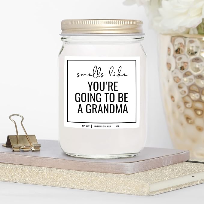 You Nique Designs First Time Grandma Gifts, Pregnancy Announcement for Grandparents, Grand Baby Announcement for Parents, Promoted to Grandma Scented Soy Candles for Women,8 oz (Lavender & Vanilla)
