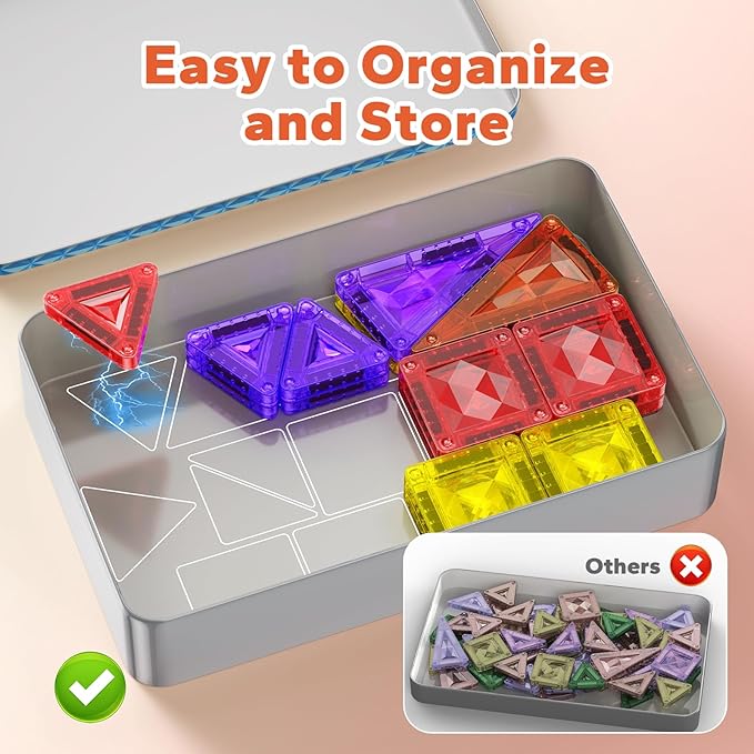 Mini Magnetic Tiles, 80PCS Diamond Pattern Travel Magnetic Tiles Building Set with Case, Construction Toys for Kids 4-8 Portable Classroom Educational Learning Toddler Toys for Boys Girls Gift Ages 3+