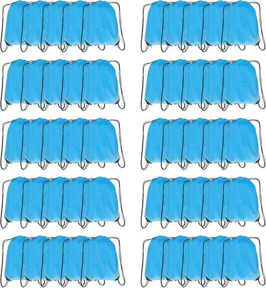 Drawstring Backpack Bulk 50 Packs Draw String Backpack Bags DIY Gym Sports Traveling Trip ride Pedestrianism Yoga Cinch Bag Sackpack Drawstring (sky blue)