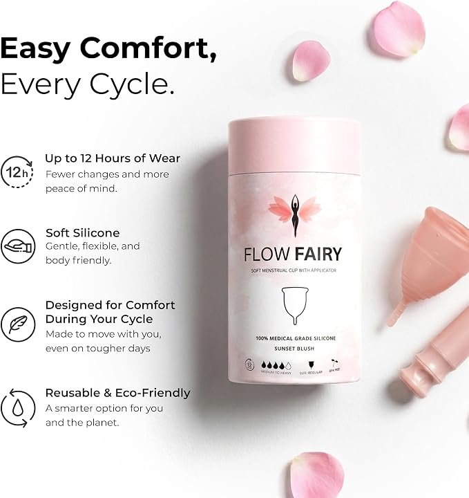 Menstrual Cup with Applicator – Reusable 100% Medical-Grade Silicone Period Cup for Beginners – Leak-Free, Eco-Friendly, BPA & Latex Free, Up to 12-Hour Protection (Regular)
