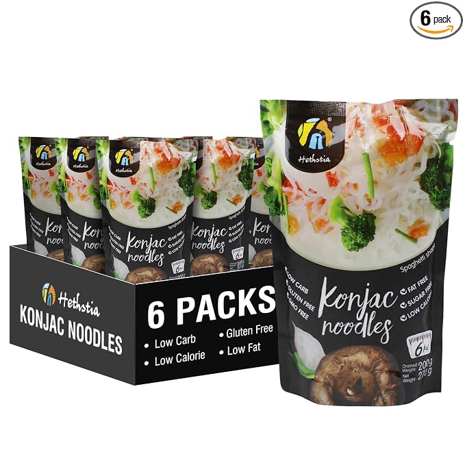 Hethstia Konjac Shirataki Spaghetti Noodles, 6 Pack Ready to Eat Pasta | Keto Friendly, Gluten Free, Vegan, Sugar Free, Non Gmo, Zero Fat, Paleo Friendly, Quick Meal Option, Healthy Pantry Staple