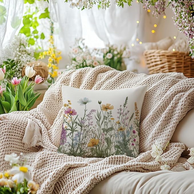 AACORS Spring Pillow Cover 16x16 Inch Flower Decoration Pillow Case Seasonal Decor for Home Sofa Couch