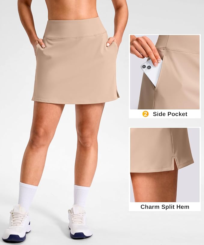 14"/16" Skorts with 3 Pockets | Side Slits, High Waisted, Built-in Shorts, A Line, Casual, Pickleball, Athletic, Golf, Tennis Skirt, for Women