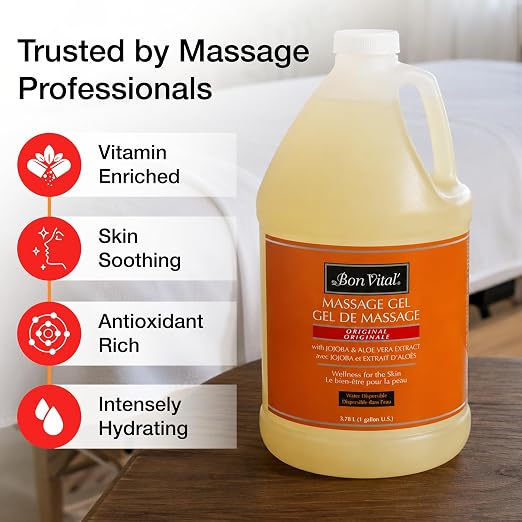 Bon Vital' Original Massage Gel, 1 Gallon, Hypoallergenic & Paraben-Free, Professional Massage Gel, Hydrating Massage Cream Alternative for Dry Skin and Sensitive Skin