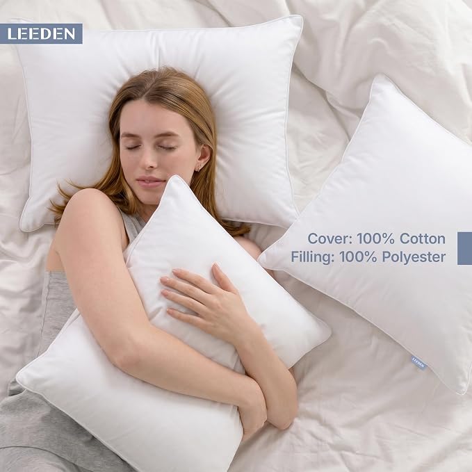Leeden 18 x 18 Pillow Inserts (Set of 2) - Throw Pillow Inserts with 100% Cotton Cover - 18 Inch Square Decorative Pillows for Sofa, Couch, Bed and Home Decor