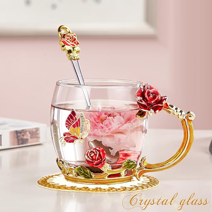 OEAGO Gifts for Mom Women Mothers Day Valentines Day Gifts Glass Coffee Enamels Mug Best Birthday Valentine's for Her Girlfriend Wife from Daughter Son Tea Cup Christmas Stocking Stuffers
