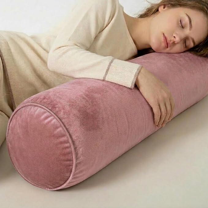 Body Pillow Yoga Bolster Round Cylindrical Pillow Long Dutch Velvet Cushion with Removable Washable Cover for Side Sleepers Meditation and Bedroom Decor(Pink,120cm/47in)
