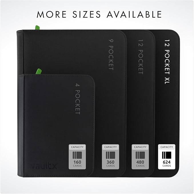 Vault X 12 XL Pocket Zip Binder, 624 Cards, Exo-Tec Material, 26 Side-Loading Pages (Black)
