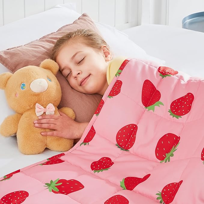 Weighted Blanket - 2 lbs Pink Strawberry Heavy Blanket, 19"x21", Small Size Breathable Lap Blanket