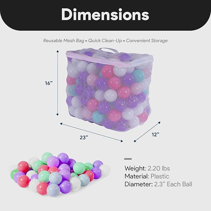 BalanceFrom Play Pit Balls Toy Set for Kids with Mesh Bag, Rainbow or Pastel Colors – Crush-Proof Plastic for Ball Pits, Playhouses, Bounce Houses, Pools, Tents, and Birthday Parties