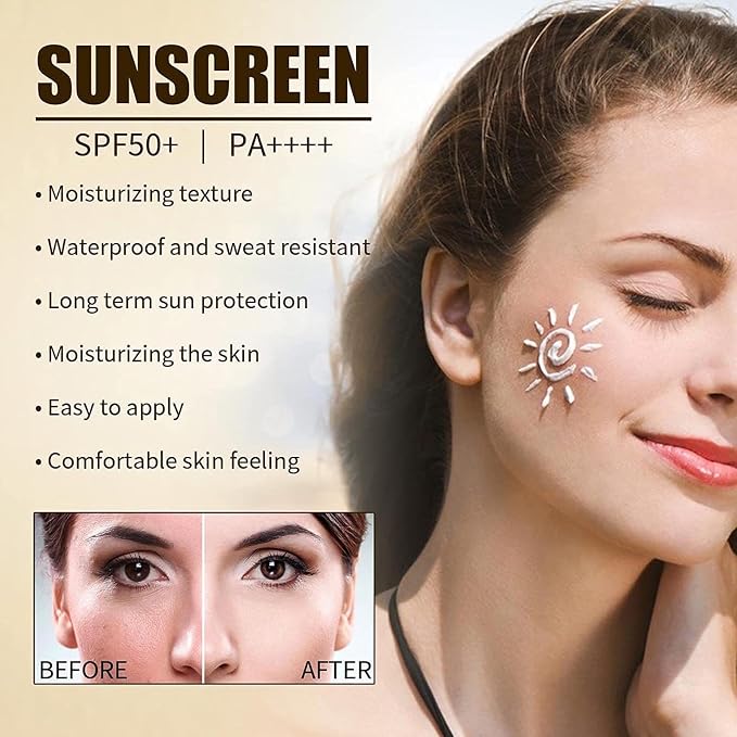 2 Pcs Relief Organic Sunscreen SPF50, Rice and Probiotics PA++++ Korean Cream for All Skin Types, Nourishing Skin Protection and UV Defens.