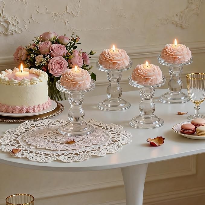 4 Pack Peony Flower Shaped Decorative Scented Candles, Floral Aromatherapy Decor for Wedding Bridal Shower, Dessert & Flower Cake Table, Birthday Gifts for Women Mom Wife (Baby Pink)