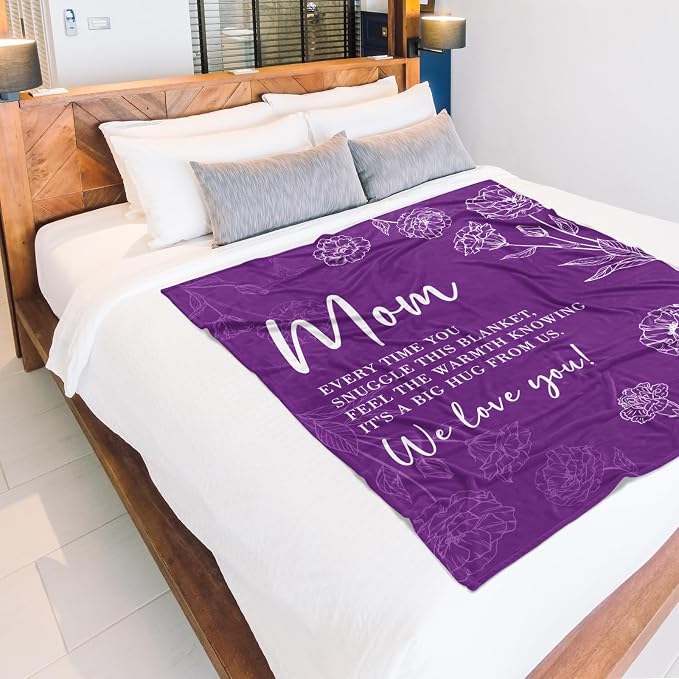 GiltGlimmer Mom Birthday Gifts, Mom Floral Blanket Purple, 60" x 50" | Gifts for Moms from Daughter Son, We Love You Present for Mother Mommy Christmas Mothers Day