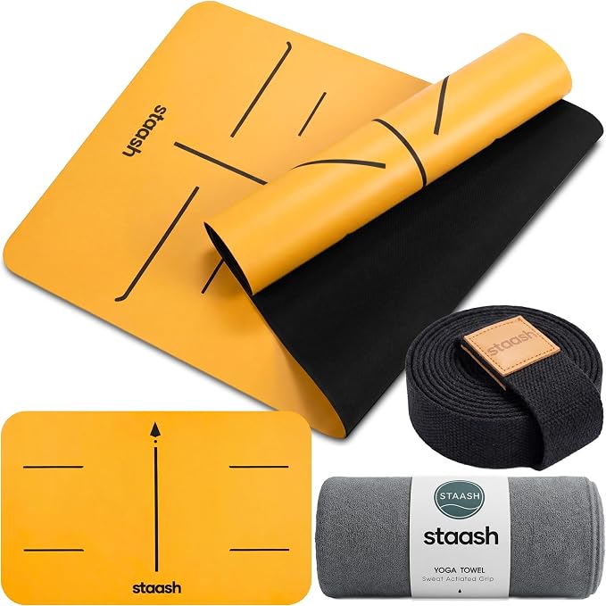 STAASH Premium Yoga Set – PU & Natural Rubber Mat + Towel + Strap + Knee Pad – Non-Slip Grip, Eco-Friendly, Studio Quality