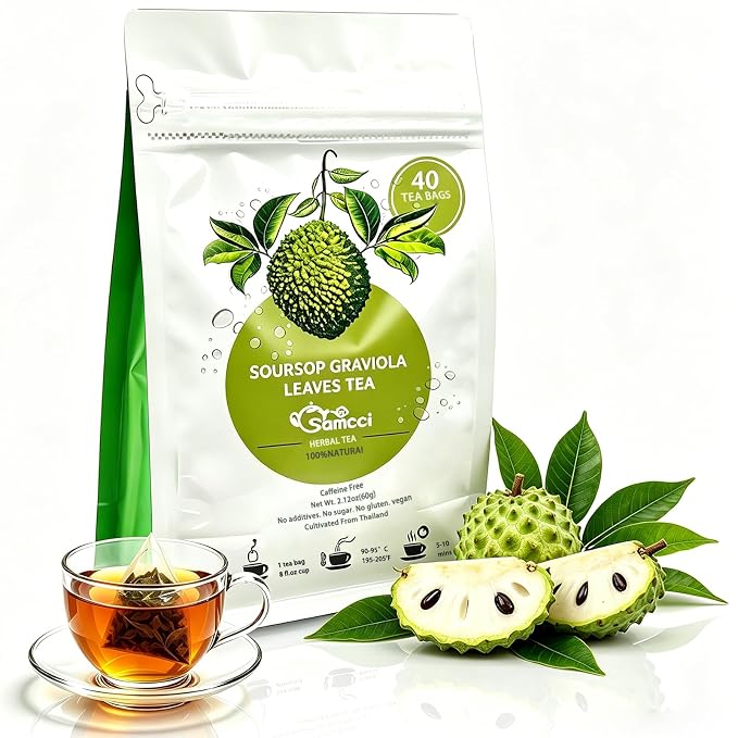 Samcci - Soursop Leaves Tea Bags, 40Teabags, 1.5g/bag, 100% Pure Graviola Leaves Tea - Hojas De Guanabana Tea - Natural Herbal - Caffeine-free