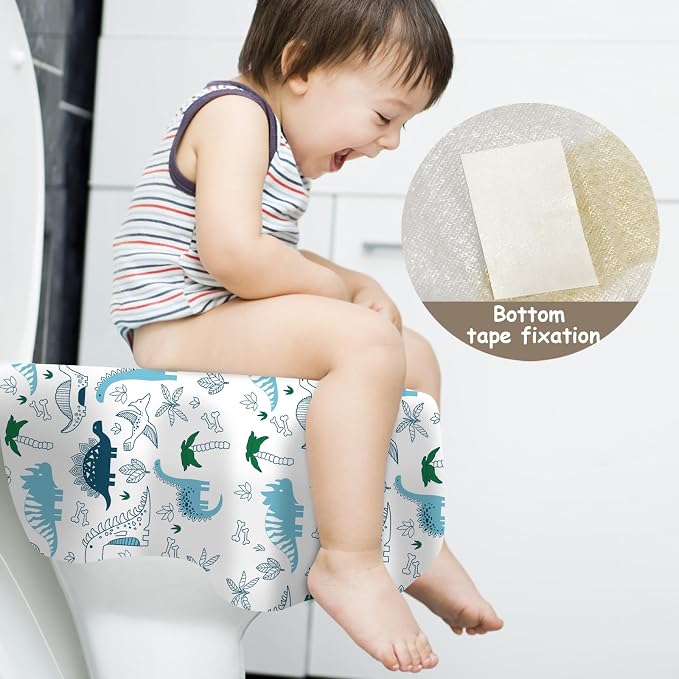 20 Pack Toilet Seat Covers Disposable for Bathroom, Extra Large XL Size Waterproof Covers for Toddler Potty Training, Individually Wrapped Portable for Adults Kids Travel Trip Airplane -Dinosaur